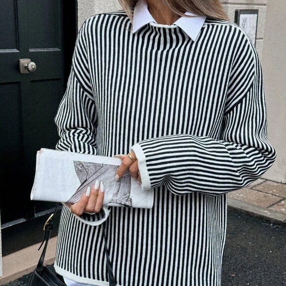 Casual Women's Thin Striped Raglan Sleeve knit sweater - Picture 3 of 6